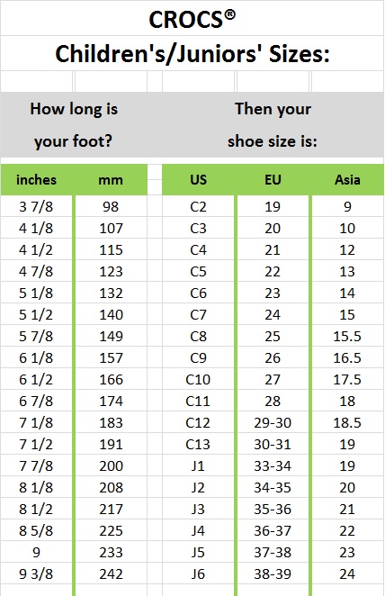 crocs euro size chart